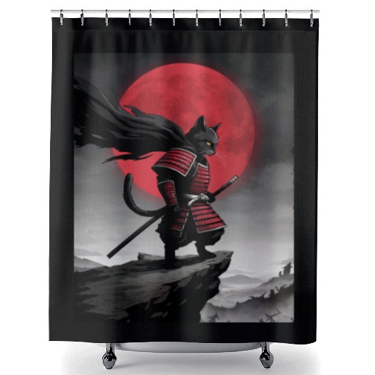 Japanese Cat Samurai Cat Shower Curtains