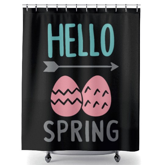 Hello Spring - Spring Design with Easter Eggs Shower Curtains