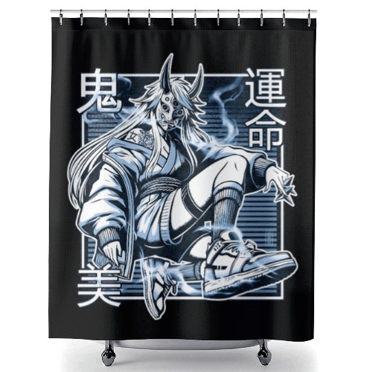 Blue Kunoichi Demon Shower Curtains