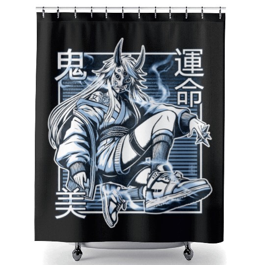 Blue Kunoichi Demon Shower Curtains