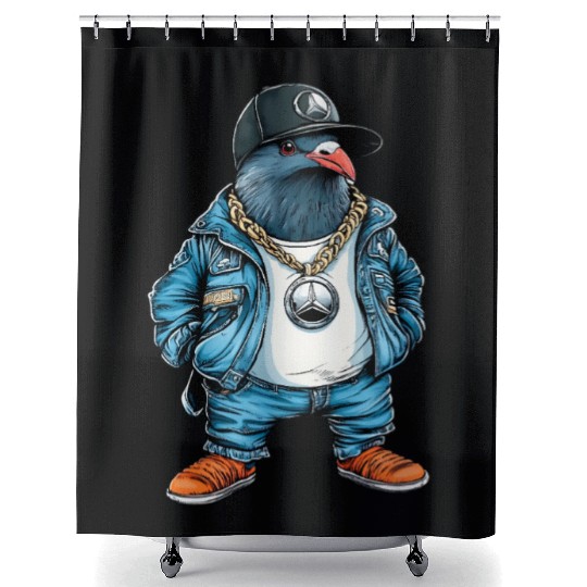 Gangster Pigeon with a Gold Chain Shower Curtains