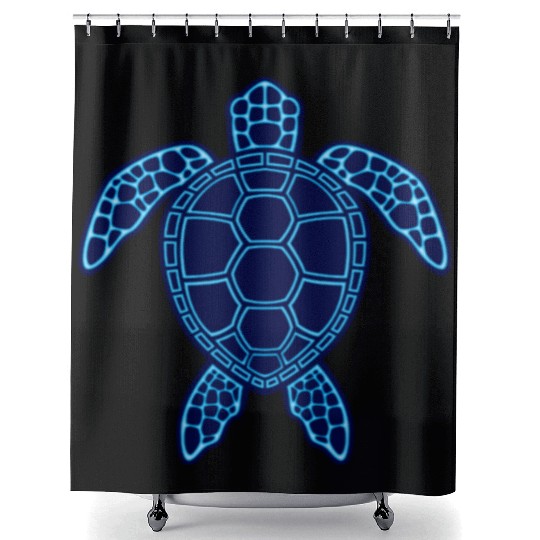 Blue Neon Lava Sea Turtle Design Shower Curtains