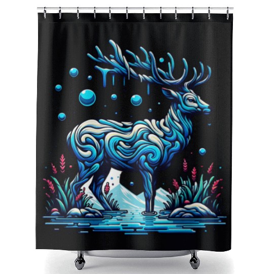 Majestic Blue Deer in Enchanted Forest Shower Curtains