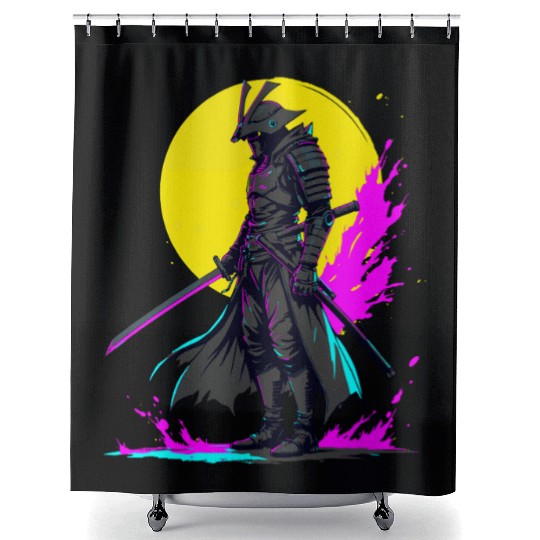 Cyberpunk Samurai Warrior Neon Art Design Shower Curtains