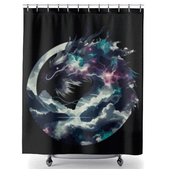 Zen Black Chinese Dragon Shower Curtains