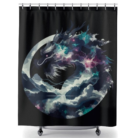 Zen Black Chinese Dragon Shower Curtains