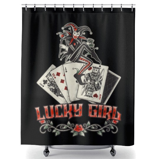 Lucky Girl Cards Tattoo Style Poker Shower Curtains