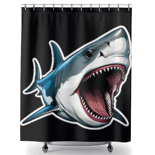 Big White Shark Attack Shower Curtains