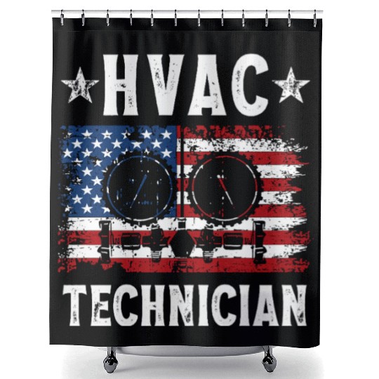 HVAC Technician Patriotic US American Flag Shower Curtains