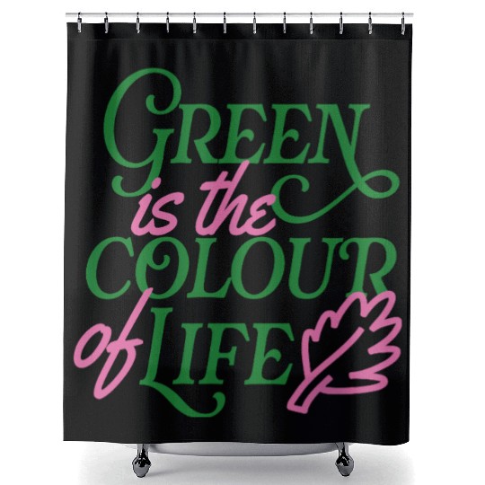 Vibrant Green Life Affirmation Shower Curtains