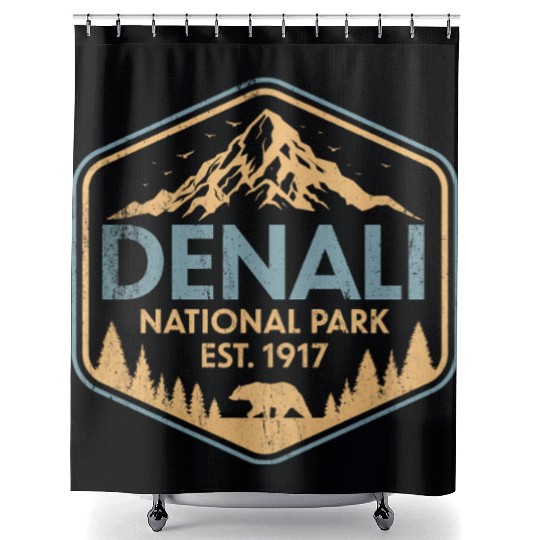 Retro Denali National Park Mountains Nature Shower Curtains