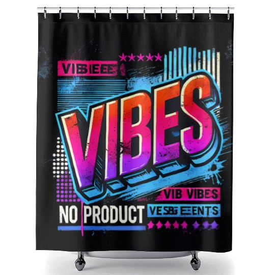 VIBES – Neon Grunge Retro Streetwear Shower Curtains