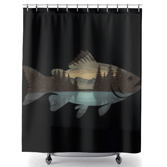 Serene Wilderness Fish Scene Nature Lovers Artwork Shower Curtains
