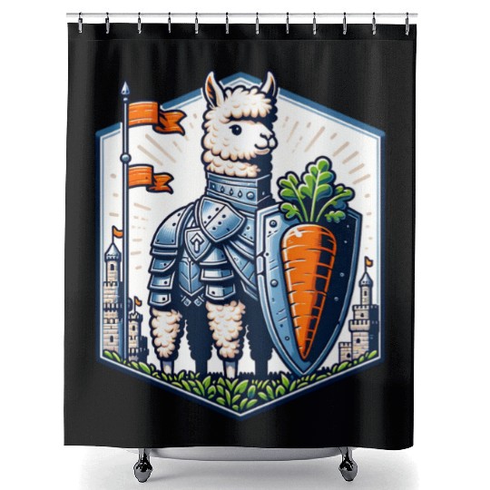 Llama Knight With Carrot Shield Adventure Shower Curtains