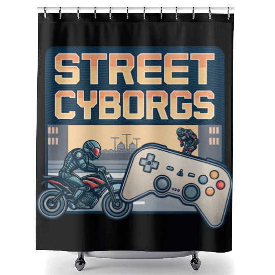Street Cyborgs - Retro Video Game Shower Curtains