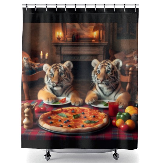 Tiger Cubs eating pizza Shower Curtains