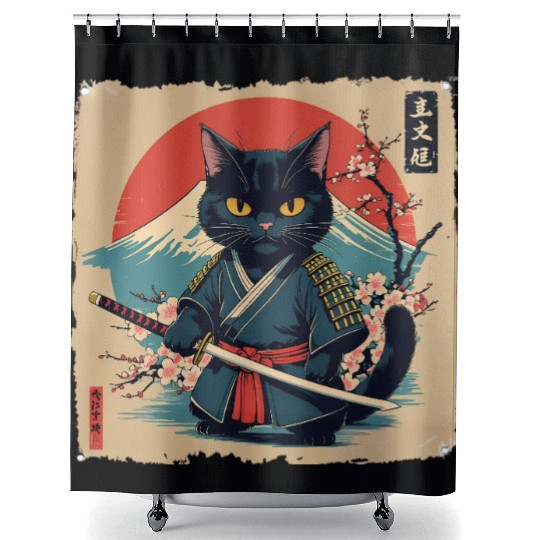 samurai cat Shower Curtains