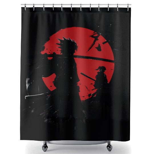 Shadow Samurai Warriors Under Blood Moon Shower Curtains