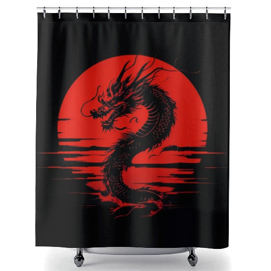 Dragon Rising Under the Blood Moon Shower Curtains