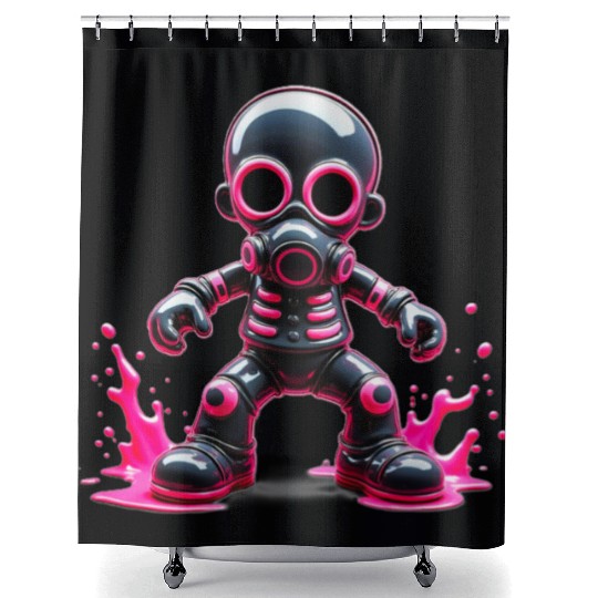 Neon Wasteland: The Cyberpunk Gas Mask Warrior Shower Curtains