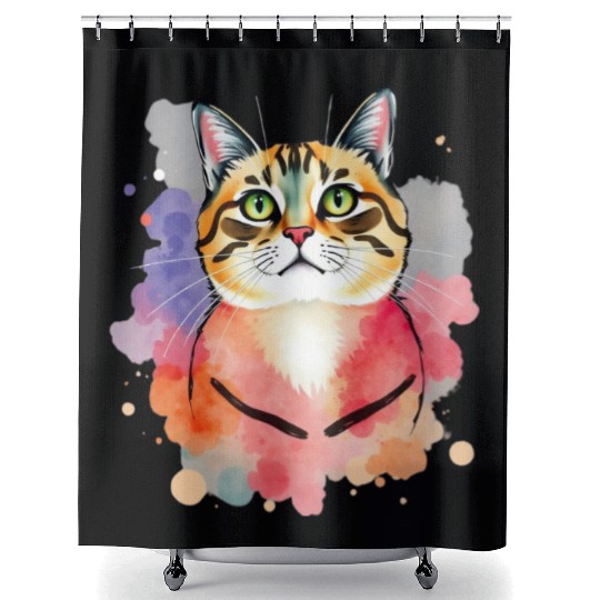 Elegant Watercolor Cat Shower Curtains – Artistic Cat Love