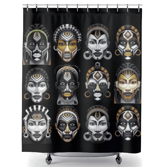 African Tribal Art Shower Curtains – Cultural Face Design