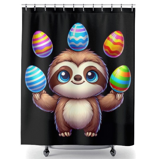 Easter Sloth Egg Juggler colorful eggs Shower Curtains
