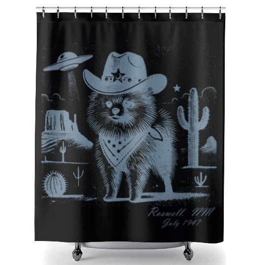 Roswell Cowboy Pomeranian – Alien Encounter Shower Curtains