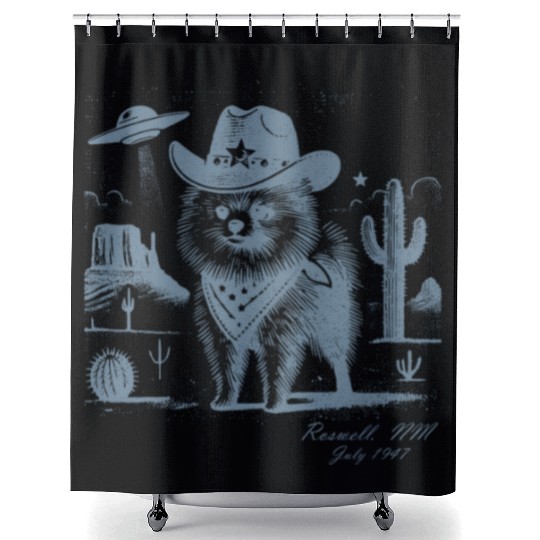 Roswell Cowboy Pomeranian – Alien Encounter Shower Curtains