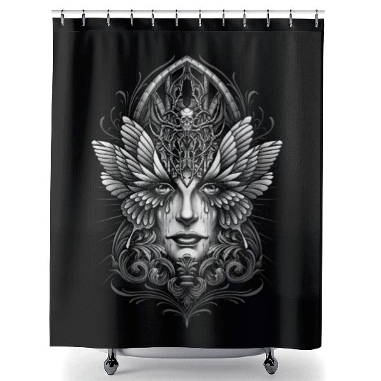 Neo-Traditional Butterfly Woman with a gothic Edge Shower Curtains