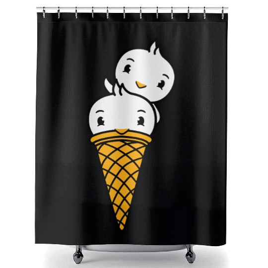 Two Birds Ice Cream Waffle Scoops Greeting Waving Shower Curtains