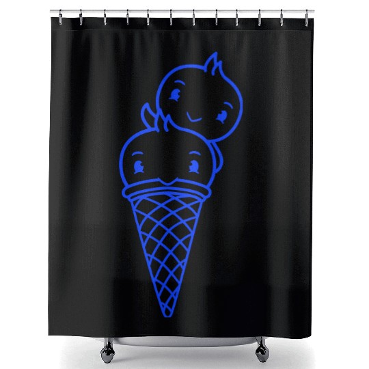 Two Birds Ice Cream Waffle Scoops Greeting Waving Shower Curtains