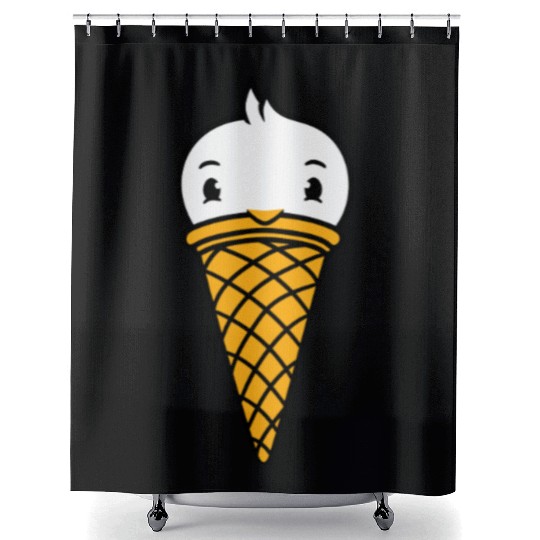 Bird Ice Cream Waffle Scoops Summer Yummy eating Shower Curtains
