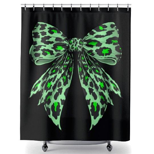 Coquette Bow Cheetah Animal Pattern Lime Green Shower Curtains