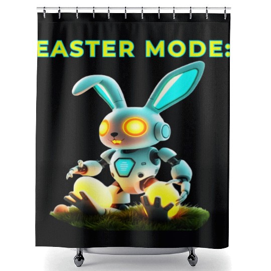 Easter Mode Cybernetic Bunny with Glowing Eggs Shower Curtains
