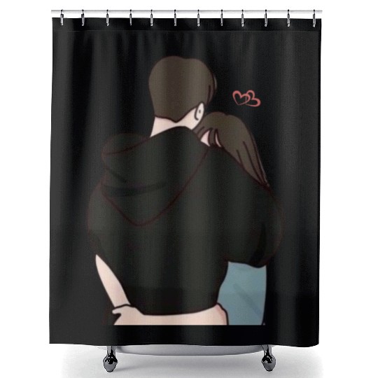 Warm and Cozy Couple Hug Illustration Shower Curtains