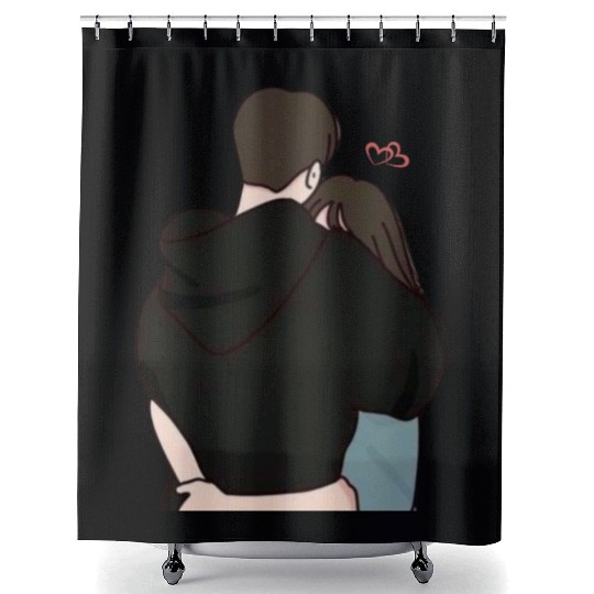 Warm and Cozy Couple Hug Illustration Shower Curtains
