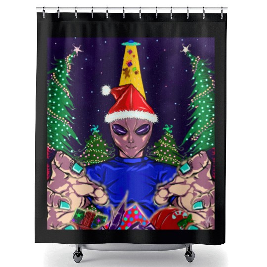 Alien Christmas Gifts Collection Time! Shower Curtains