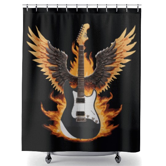 Flaming Guitar with Wings – Rock & Roll Shower Curtains
