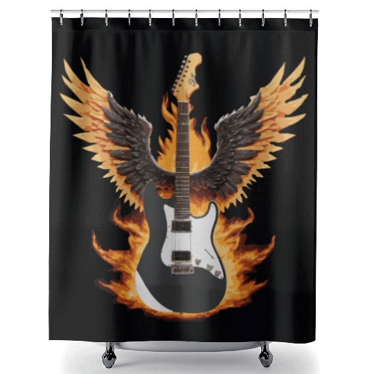 Flaming Guitar with Wings – Rock & Roll Shower Curtains