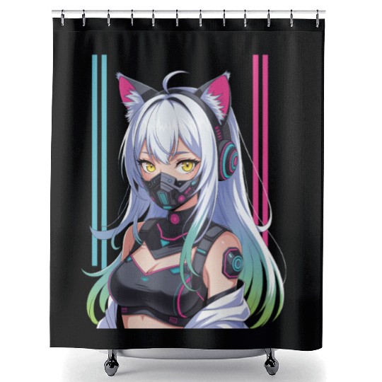 Futuristic Cyberpunk Girl Shower Curtains