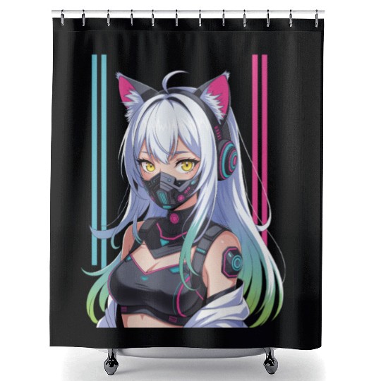 Futuristic Cyberpunk Girl Shower Curtains