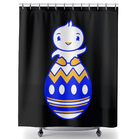 Chick Sits On Giant Easter Egg Waving Easter Sweet Shower Curtains
