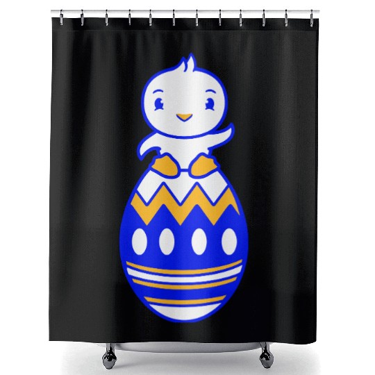 Chick Sits On Giant Easter Egg Waving Easter Sweet Shower Curtains