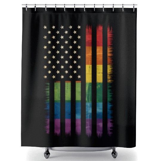 Pride USA America Distressed Rainbow Flag LGBTQ Shower Curtains