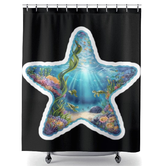 Vibrant Starfish Illustration Shower Curtains