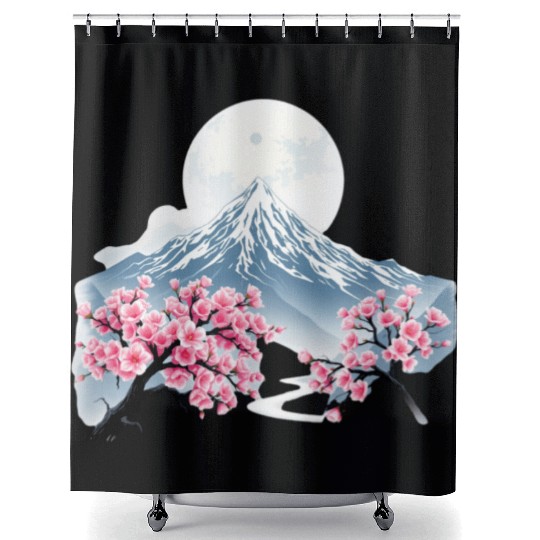 Japanese mount fuji Sakura tree Cherry blossom Shower Curtains