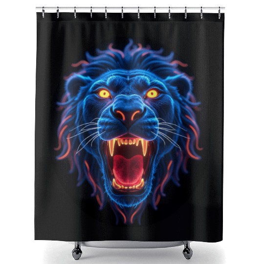 lion roaring wild Shower Curtains