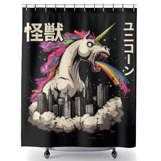 Kaiju Unicorn Japanese Monster Rainbow Shower Curtains