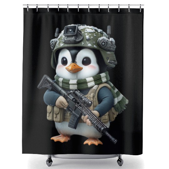 Penguin In Military Shower Curtains